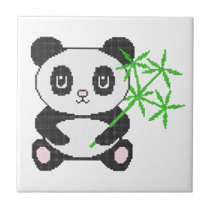 Funny cross-stitch panda ceramic tile