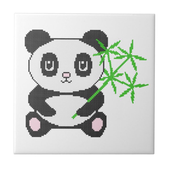 Funny cross-stitch panda ceramic tile (Front)