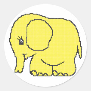 Funny cross-stitch yellow elephant classic round sticker
