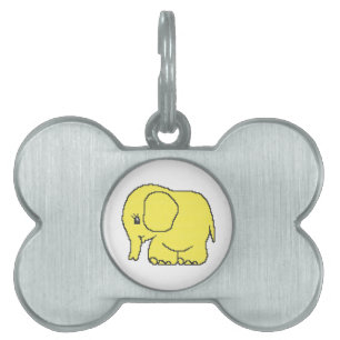 Funny cross-stitch yellow elephant pet ID tag