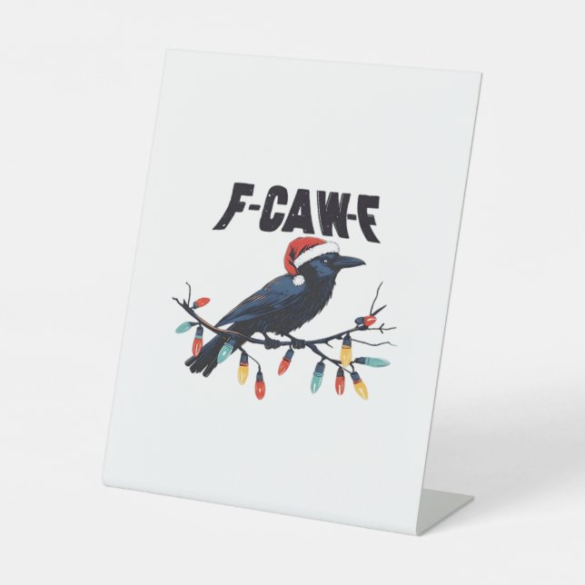 Funny Crow Christmas Classic Retro Design Pedestal Sign (Front)