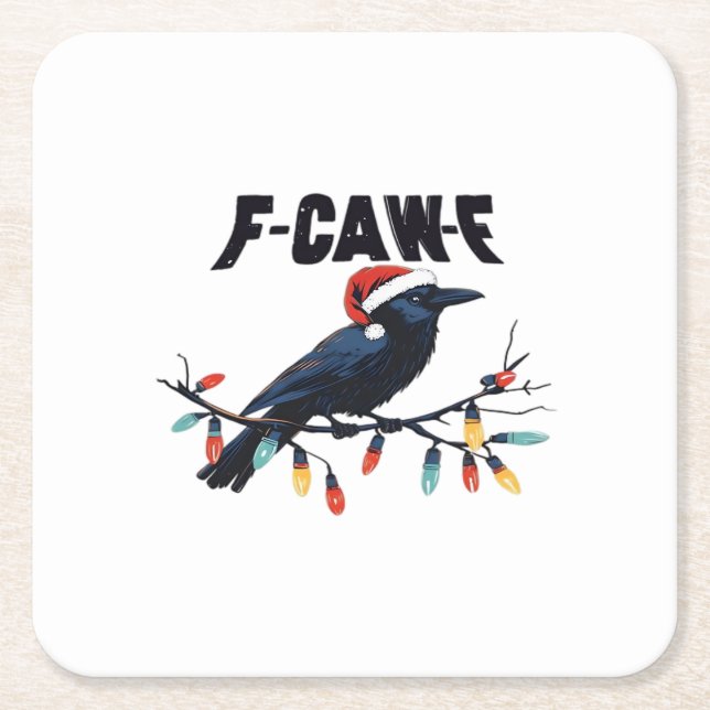 Funny Crow Christmas Classic Retro Design Square Paper Coaster (Front)