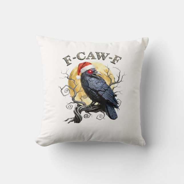 Funny Crow F-Caw-F Bird Gothic Christmas Santa Hat Cushion (Front)
