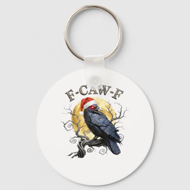 Funny Crow F-Caw-F Bird Gothic Christmas Santa Hat Key Ring (Front)