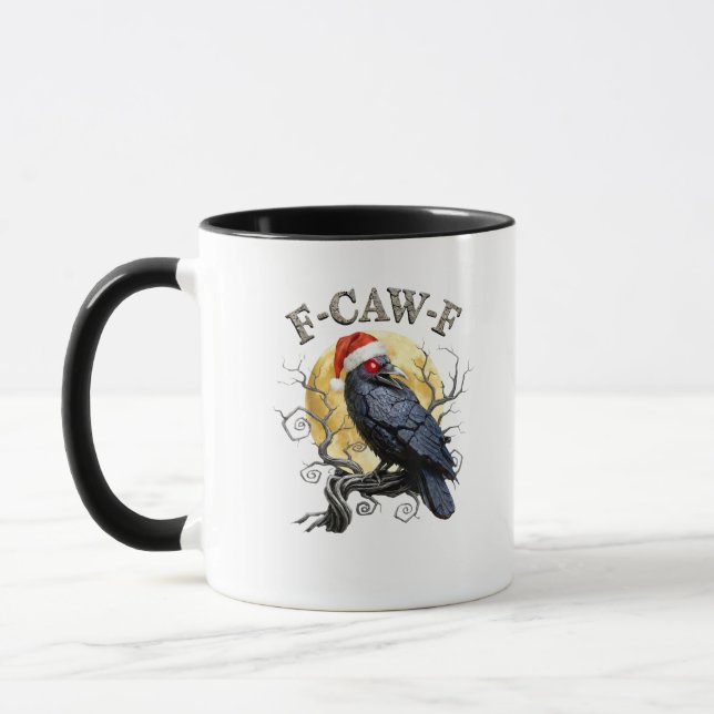 Funny Crow F-Caw-F Bird Gothic Christmas Santa Hat Mug (Left)