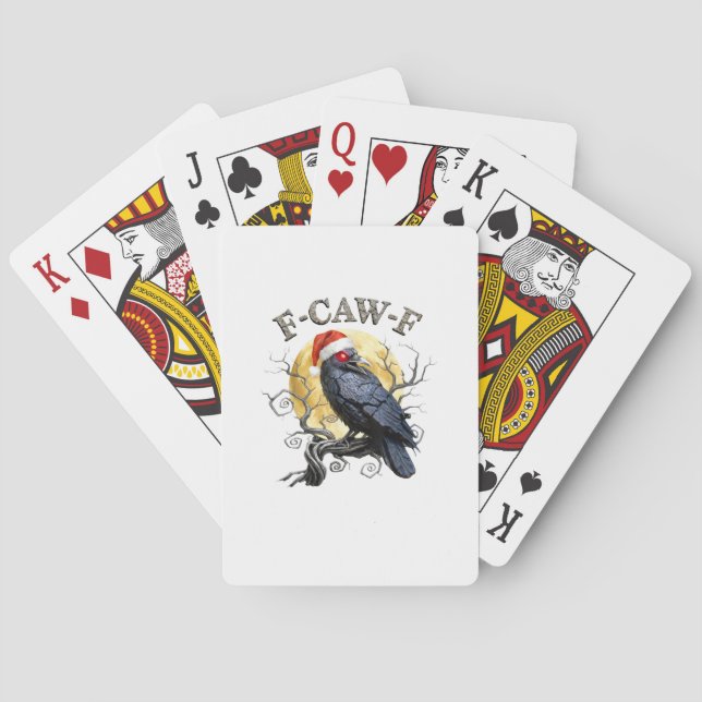 Funny Crow F-Caw-F Bird Gothic Christmas Santa Hat Playing Cards (Back)