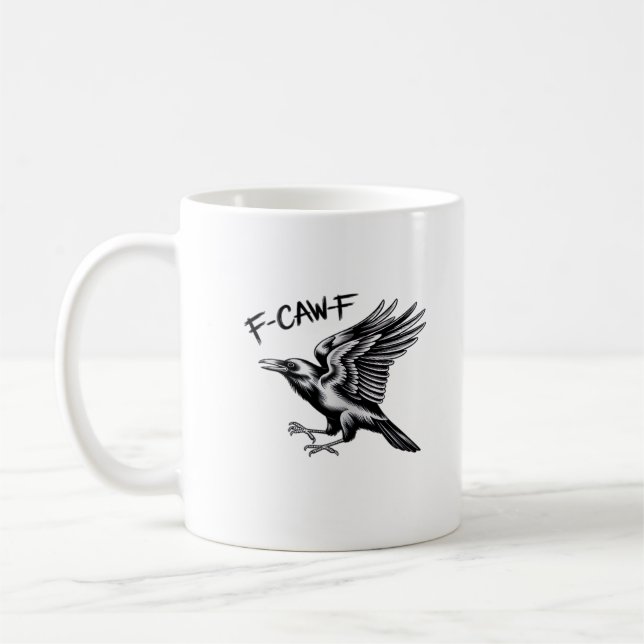 Funny Crow F-Caw-F Essential Minimal Clean Coffee Mug (Left)