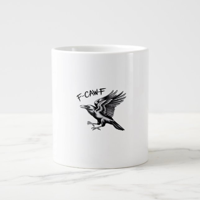 Funny Crow F-Caw-F Essential Minimal Clean Large Coffee Mug (Front)