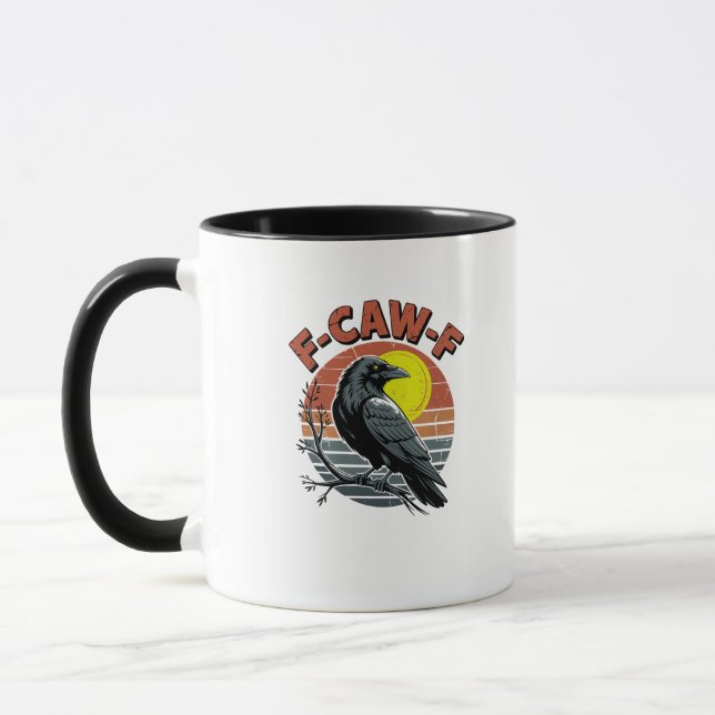 Funny Crow F-Caw-F Retro Sunset Adult Design Tri-B Mug (Left)