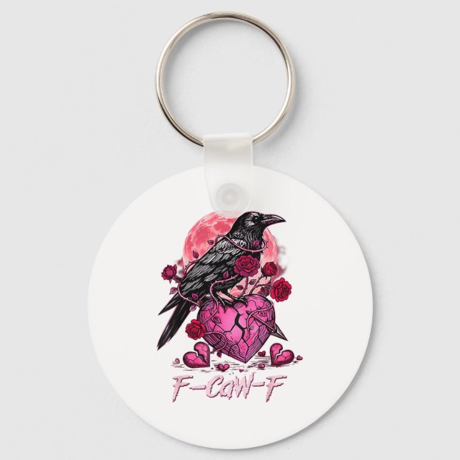 Funny Crow F-caw-f Valentines Day Black Bird Fcawf Key Ring (Front)
