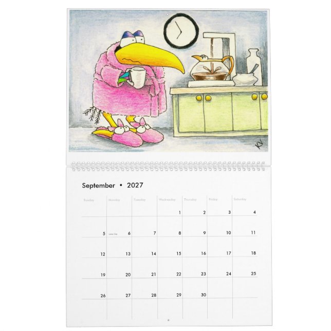 Funny crow illustrations calendar (Sep 2027)