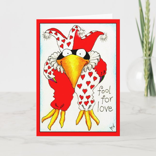 Funny Crow Jester Valentine's Day greeting card (Front)