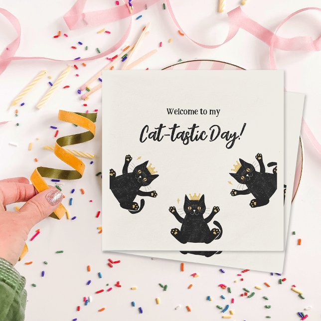Funny Crown Black Cat Birthday Napkin (Funny Crown Black Cat Birthday Napkins)