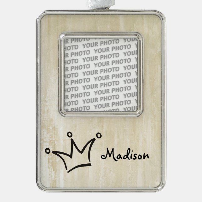 Funny Crown black + your backgr. & text Silver Plated Framed Ornament (Front)