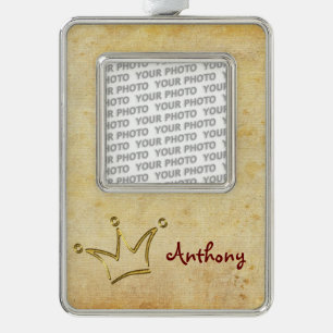 Funny Crown gold + your backgr. & text Silver Plated Framed Ornament