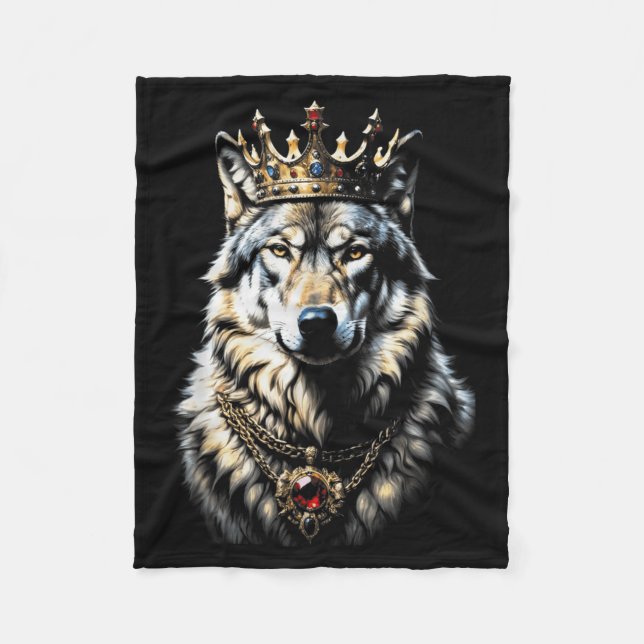 Funny Crown King Wolf Cool Animals Wolves Lovers W Fleece Blanket (Front)