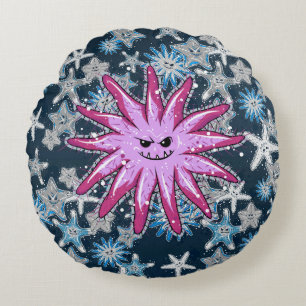 Funny Crown-of-Thorns Starfish with a smirk Round Cushion