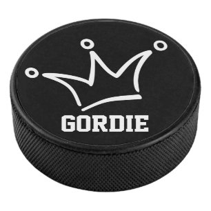 Funny Crown white + your backgr. & Name Hockey Puck