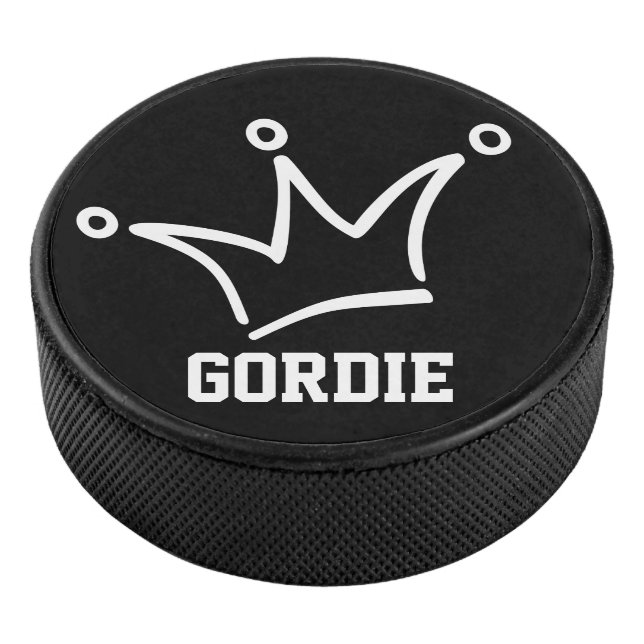 Funny Crown white + your backgr. & Name Hockey Puck (3/4)