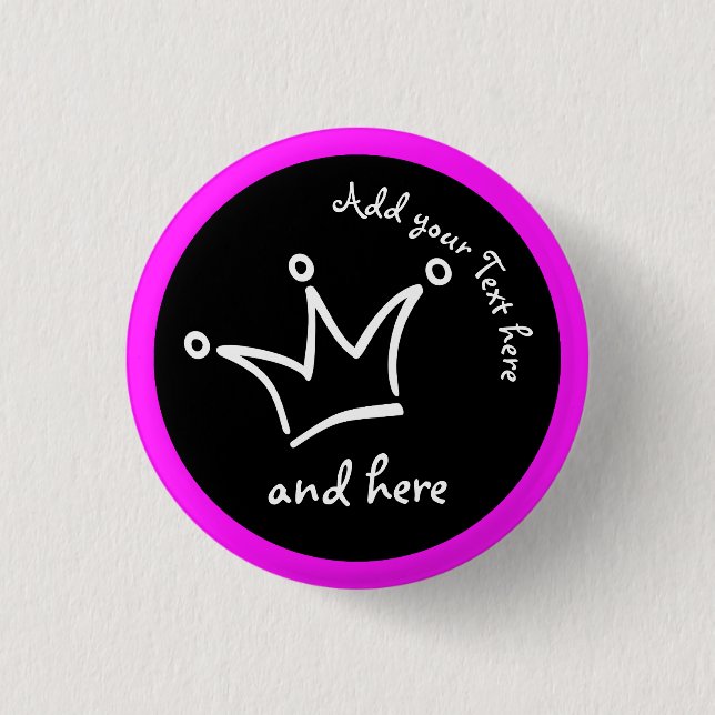 Funny Crown white + your backgr. & text 3 Cm Round Badge (Front)