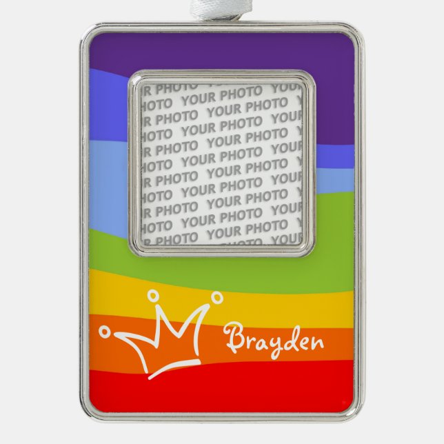 Funny Crown white + your backgr. & text Silver Plated Framed Ornament (Front)