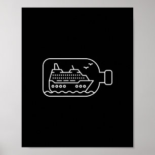 Funny Cruise Ship In A Bottle Illustration Poster