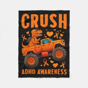 Funny Crush ADHD Awareness T-rex Monster Truck Fleece Blanket