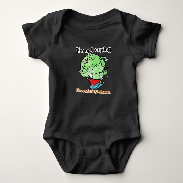 Funny Crying Alien Baby "Ordering Dinner" Baby Bodysuit (Front)