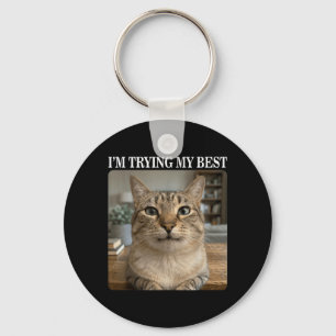Funny Crying Cat Meme for Men Women Kids Silly Key Ring