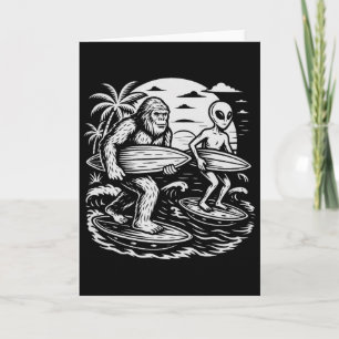 Funny Cryptid Bigfoot Alien Surfing Ufo Beach Suns Card