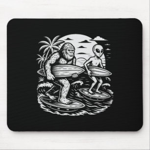 Funny Cryptid Bigfoot Alien Surfing Ufo Beach Suns Mouse Pad
