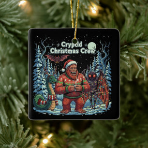 Funny Cryptid Christmas Crew Bigfoot, Mothman Ceramic Ornament