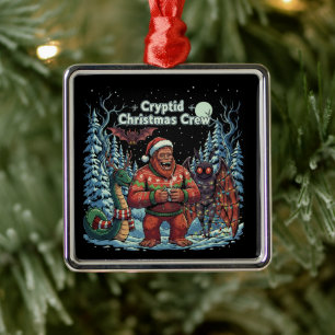 Funny Cryptid Christmas Crew Bigfoot, Mothman Metal Ornament