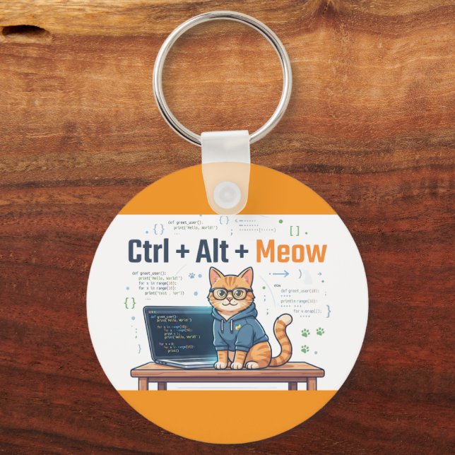 Funny Ctrl Alt Meow Cat Python Programmer Coder Key Ring (Front)