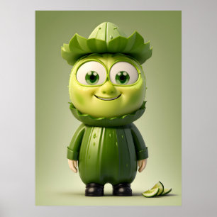 Funny cucumber character poster