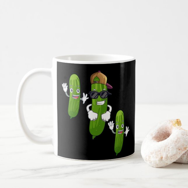 Funny Cucumber Pickle Dancing Food Coffee Mug (With Donut)