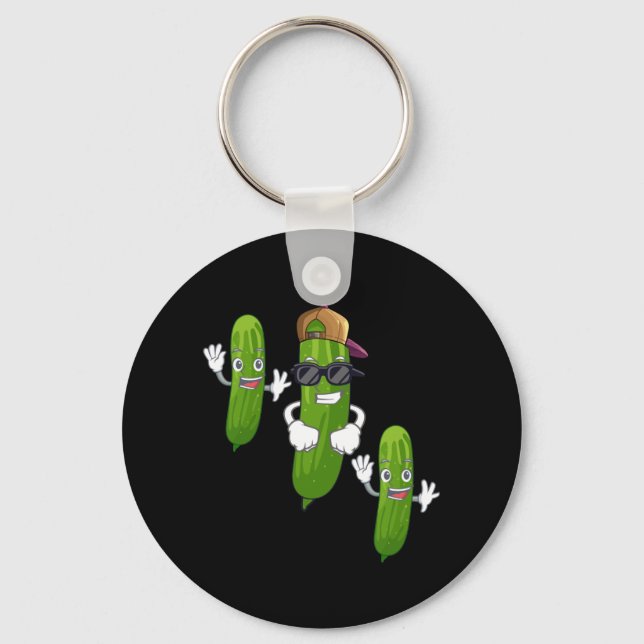 Funny Cucumber Pickle Dancing Food Key Ring (Front)