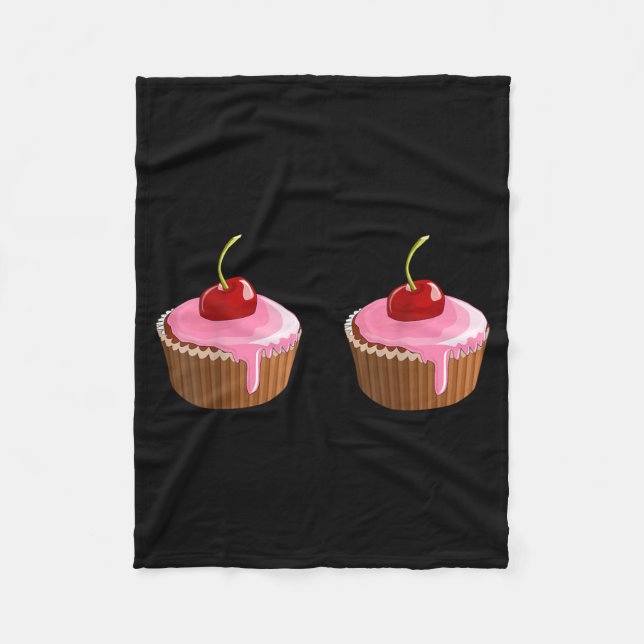 Funny Cupcakes Cherry Fleece Blanket (Front)