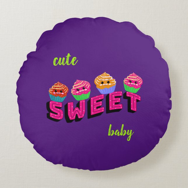 Funny cupcakes round cushion (Front)
