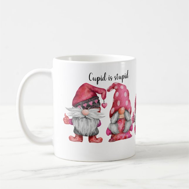 Funny Cupid Is Stupid Watercolor Valentine Gnomes Coffee Mug (Left)