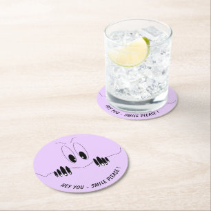 Funny Curiosity Eyes - Smile - Add Your Text/Colou Round Paper Coaster