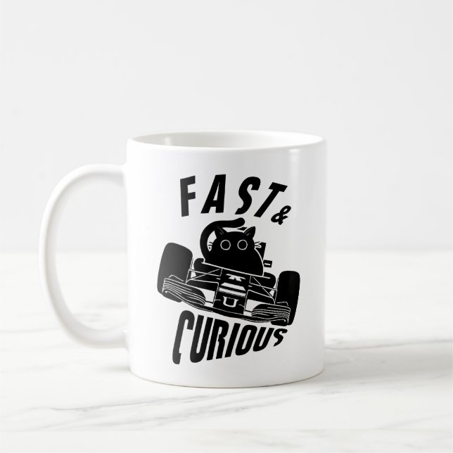 Funny Curious car driving cat Coffee Mug (Left)
