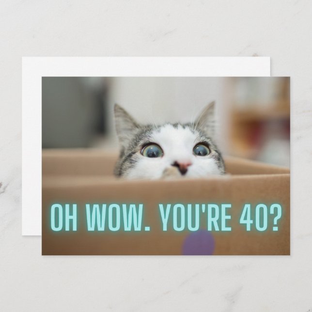 Funny Curious Cat 40th Birthday Flat Card (Front/Back)