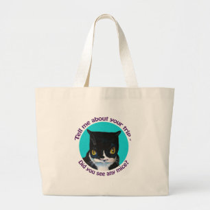 FUNNY CURIOUS CAT LARGE TOTE BAG
