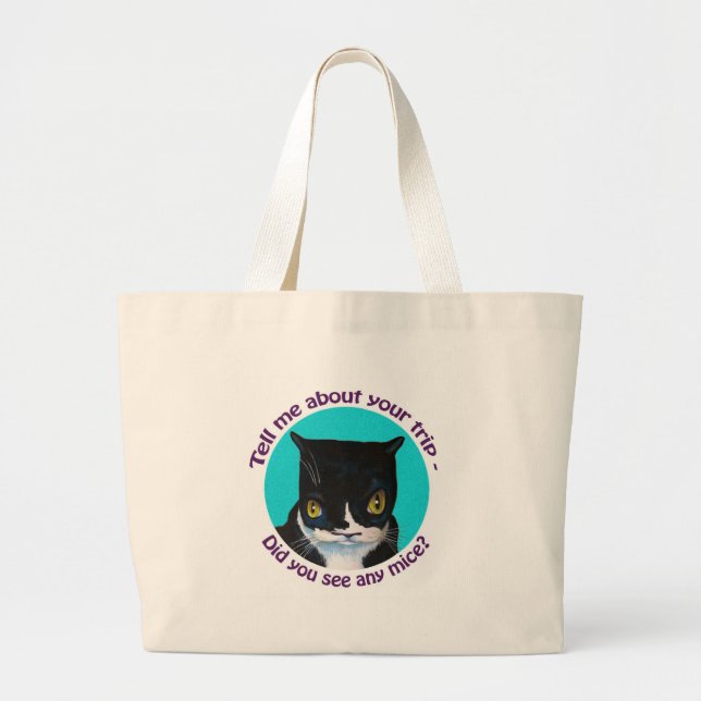 FUNNY CURIOUS CAT LARGE TOTE BAG (Front)