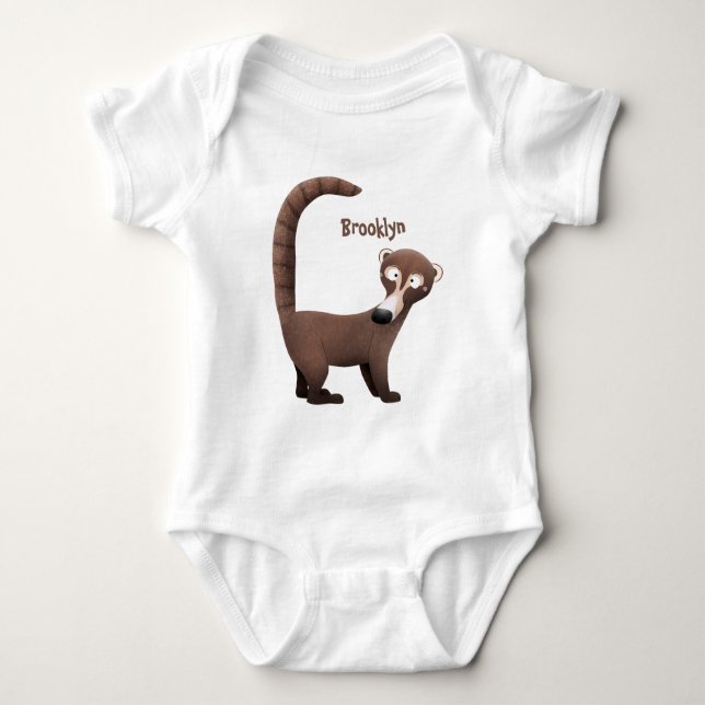 Funny curious coatimundi cartoon illustration baby bodysuit (Front)