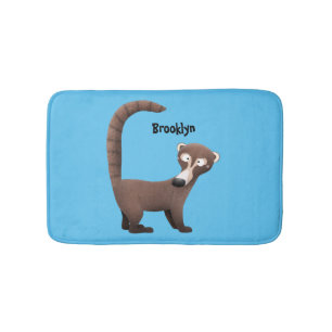 Funny curious coatimundi cartoon illustration bath mat