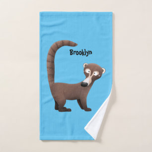 Funny curious coatimundi cartoon illustration bath towel set