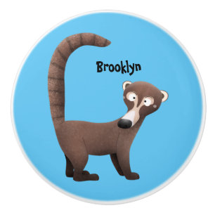 Funny curious coatimundi cartoon illustration ceramic knob