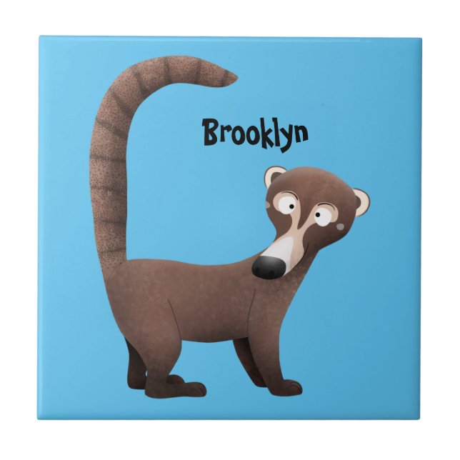 Funny curious coatimundi cartoon illustration ceramic tile (Front)